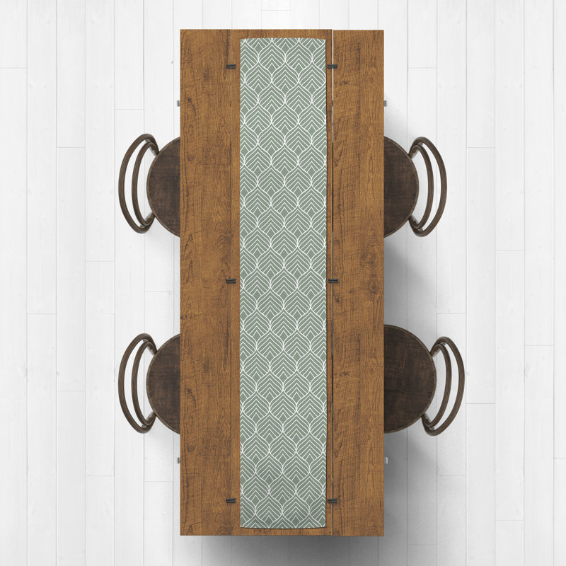 Iryna Geo Leaf Pattern On Gray 5 Table Runner, Green