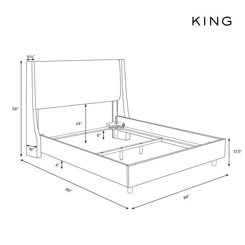 Avala Upholstered Wingback Bed, King, Classic Velvet Light Grey