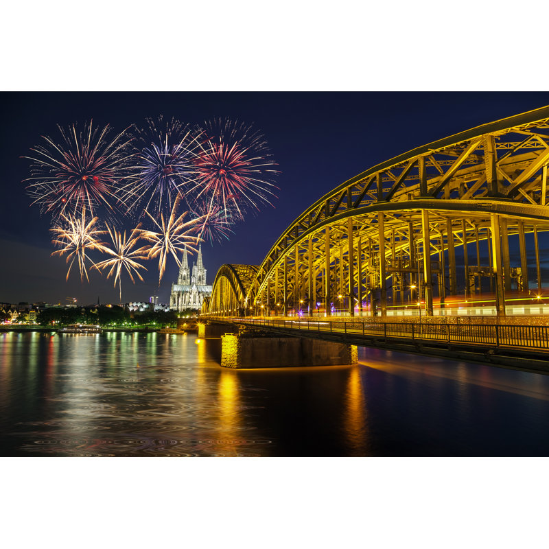 Fireworks At Cologne Germany - Wrapped Canvas Print, 30cm H x 46cm W