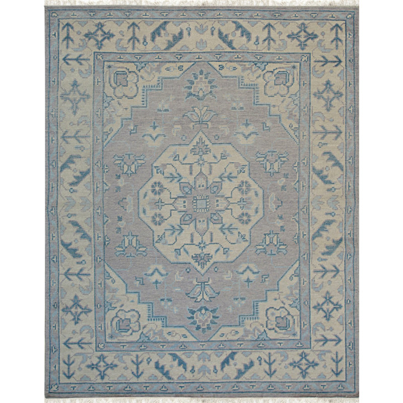 Tapis gris en laine nouée à la main 8 pi x 8 pi