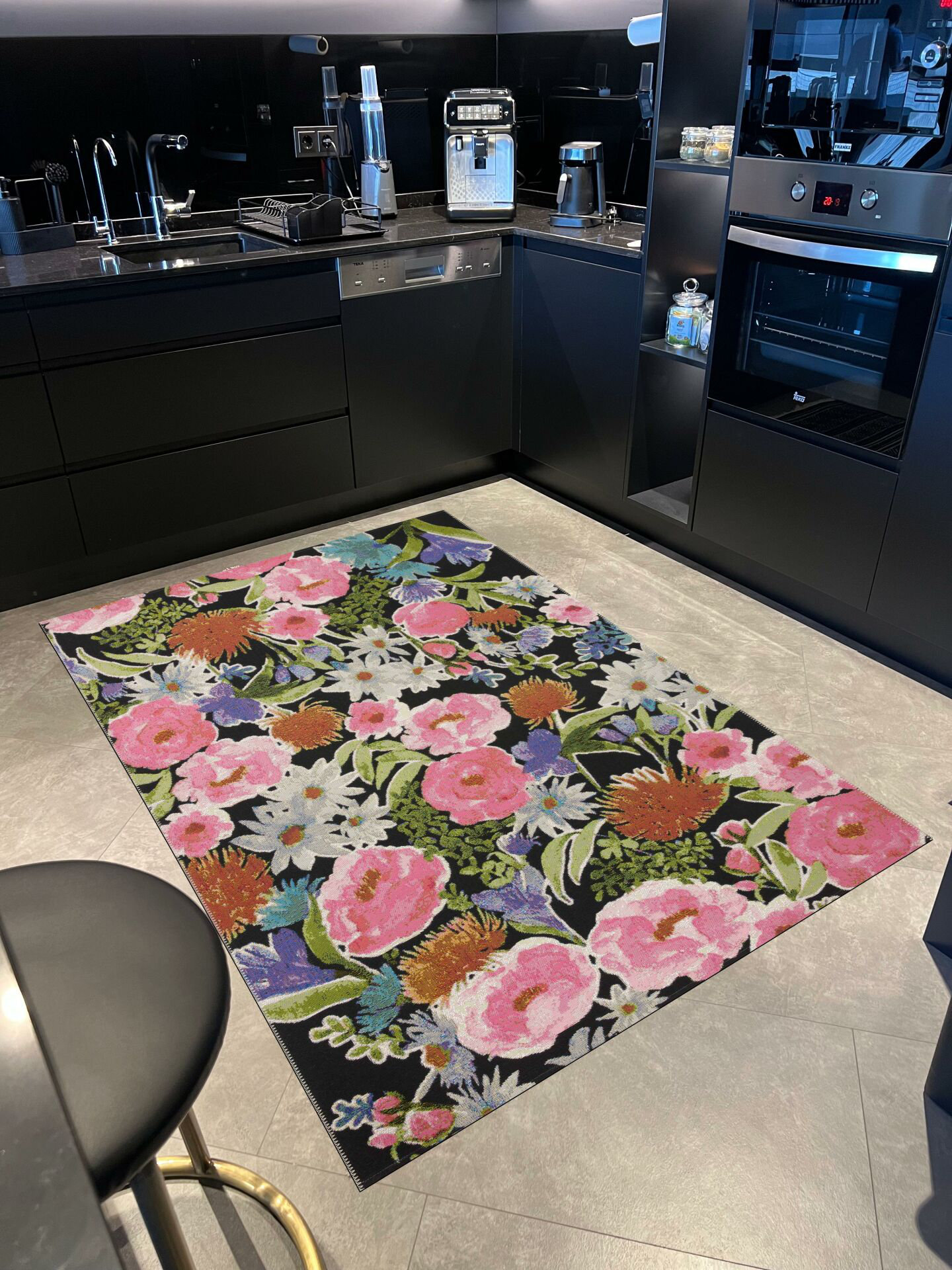 Dakota Fields Black Floral-Themed Pastel Woven Base Rug | Wayfair