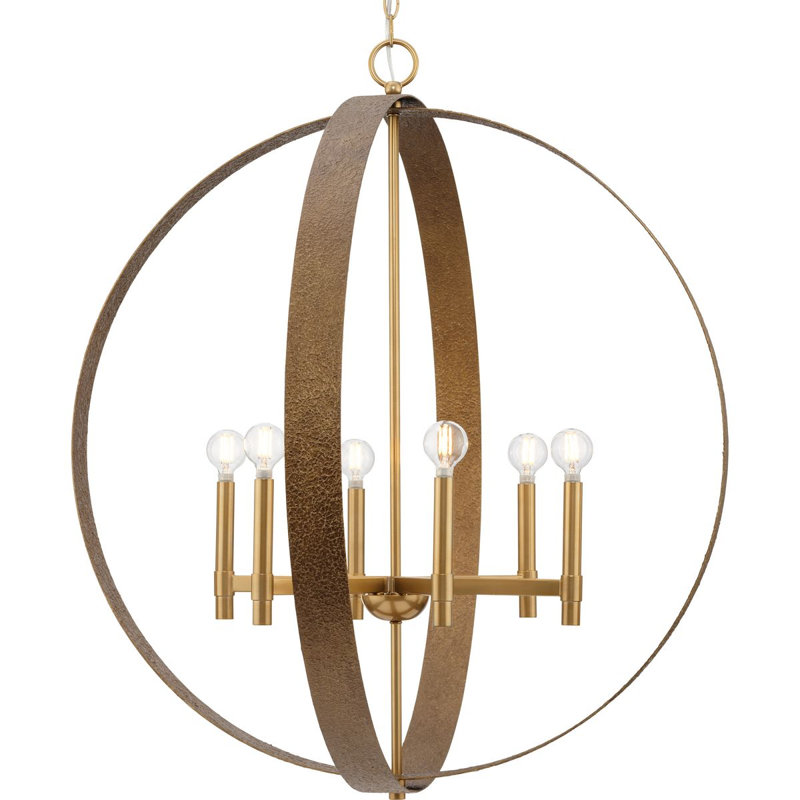 Luminaire suspendu rustique moderne à six lumières, Or doux