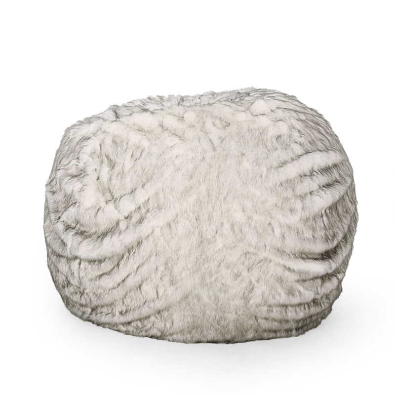 Faux Fur Bean Bag Chair, 42" H x 54" W x 54" D, White/Gray Faux Fur