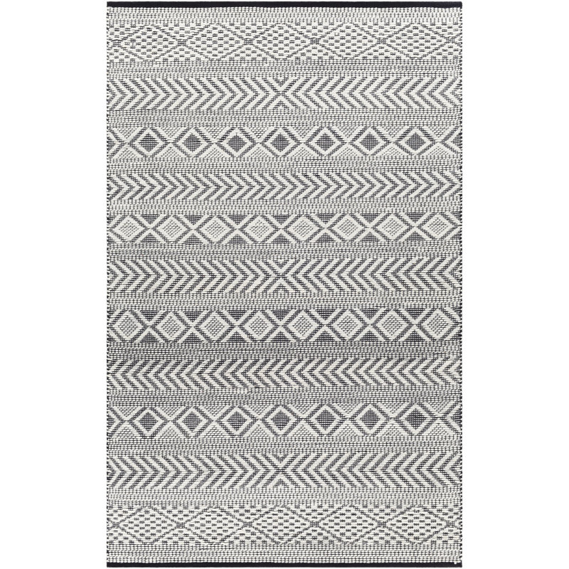 Tapis noir / gris tissé à plat à la main Dawuan, Rectangle 2 pi 3 po x 3 pi 9 po