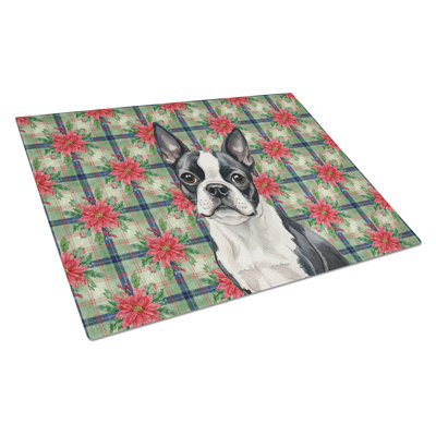 Boston Terrier Christmas PoinsettIas Glass Cutting Board