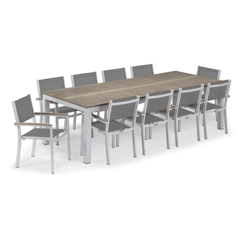 Travira Rectangular 10 - Person 103" Long Powder Coated Aluminum Patio Dining Set, Titanium Basketweave, Tekwood Vintage