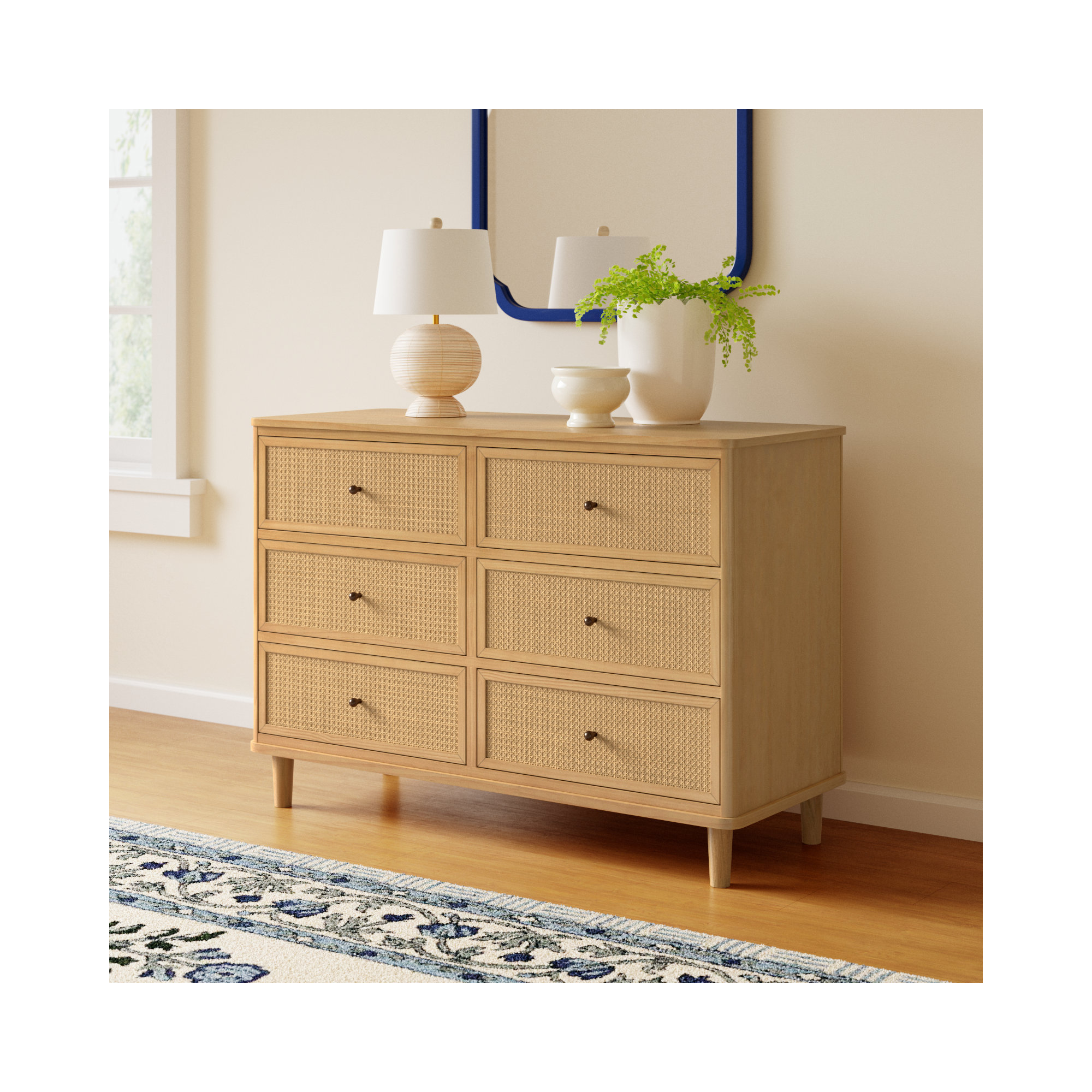 Marin 6 Drawer 19.49" W Dresser, Honey/ Honey Cane