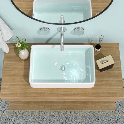 24"X16" White Ceramic Rectangular Vessel Bathroom Sink