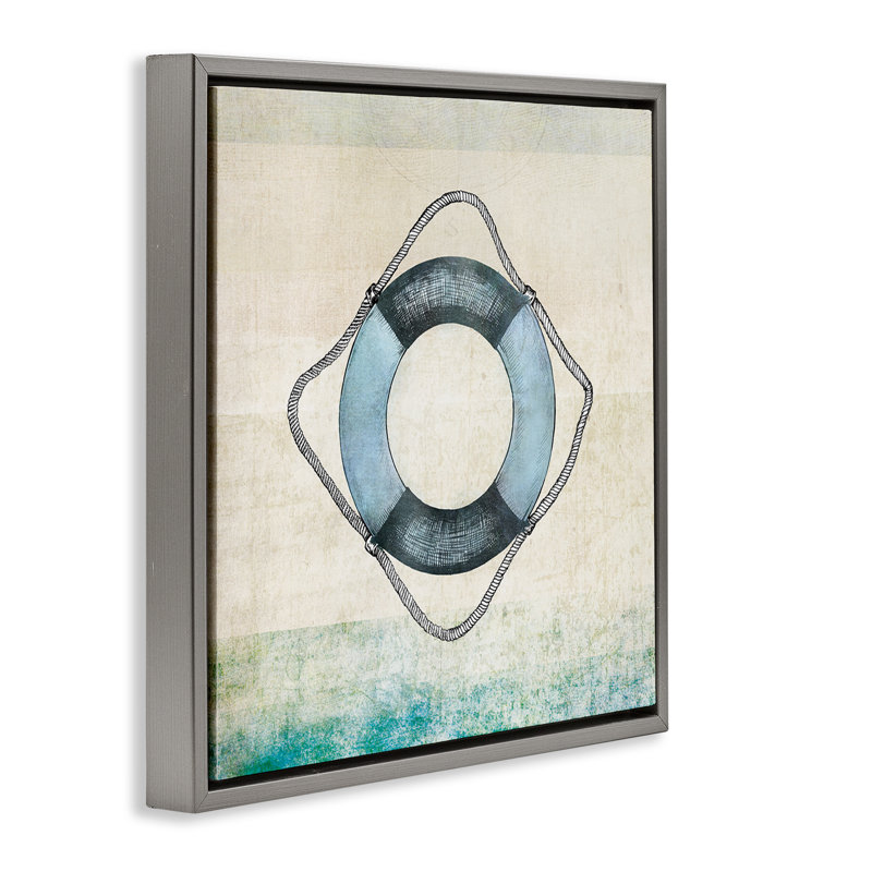 «Rustic Maritime Life Ring Floater Canvas» par JG Studios, Cadre flottant gris lustré, H 18 po x l 18 po