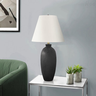 Lampe de table - 24 po de hauteur, matériau en céramique noire, abat-jour ivoire et crème