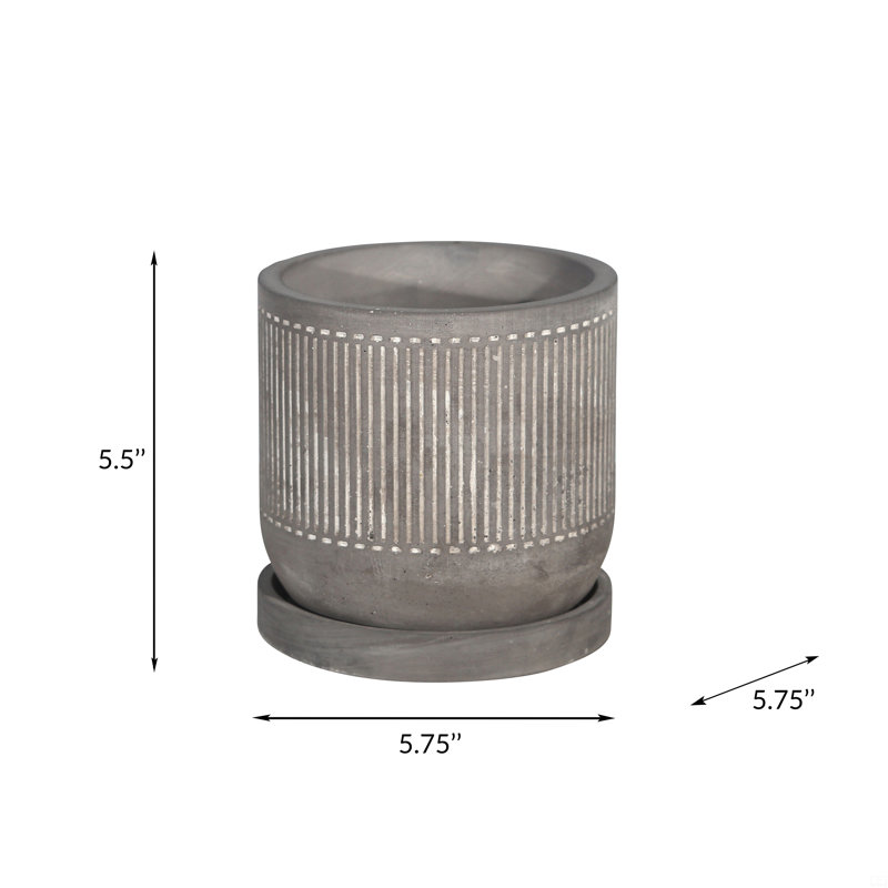 6" Line Pattern Planter W/ Saucer
