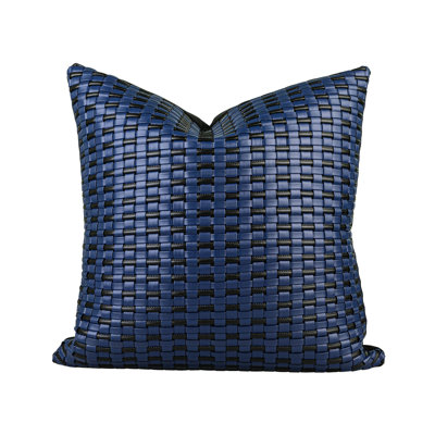 Housse de coussin réversible en similicuir bleu