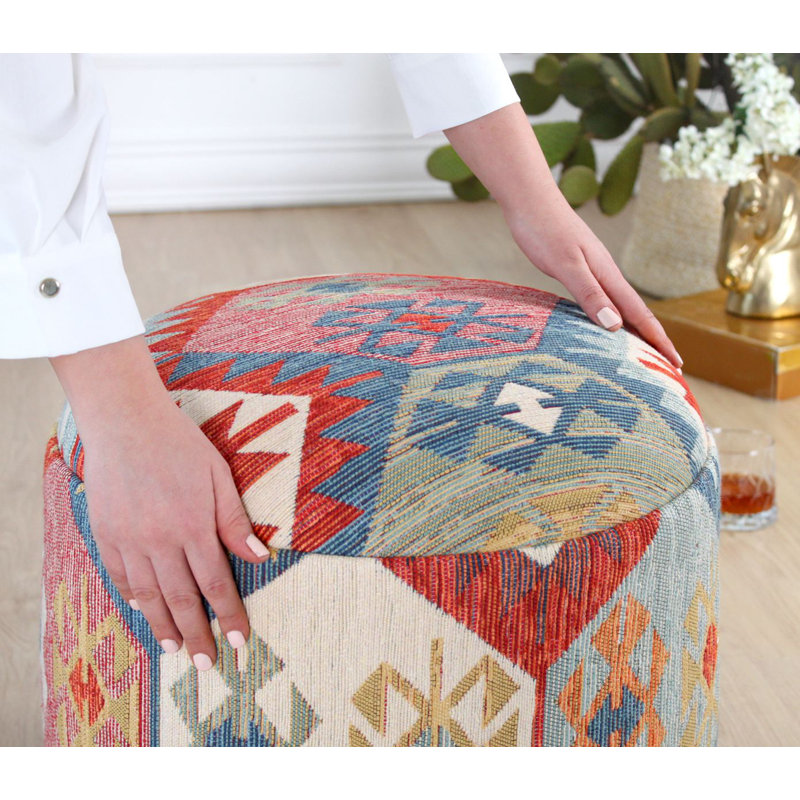 Stylish Pouffe with Beech Wood Legs, 16.5 x 17.0 x 16.5 inches | 50% Cotton / 50% Linen Upholstery, 35 HR Orthopedic Soft Sponge, Thickness: 2.4 inches | Perfect for Living Room, Bedroom, and Modern Decor