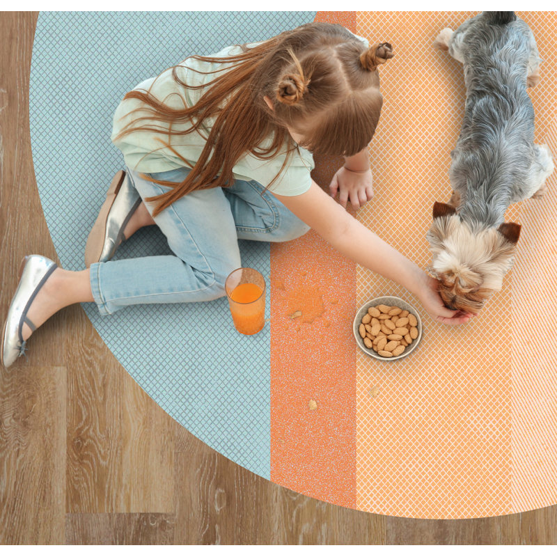 Batchtown Vinyl Machine Printed Area Rug, Round 3'3.4"