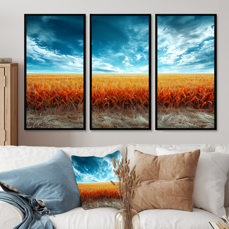 Green Cornfields - ensemble d'art mural de ferme, H 28 po x l 36 po x P 1 po, Toile avec cadre flottant noir