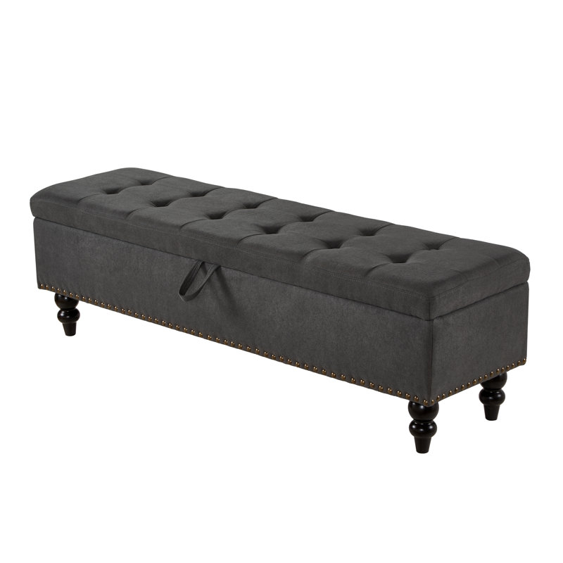  59 Inch Modern Upholstered Bed Bench with Storage, Entryway Accent Bench for Bedroom or Hallway Seating, Grey, Gray