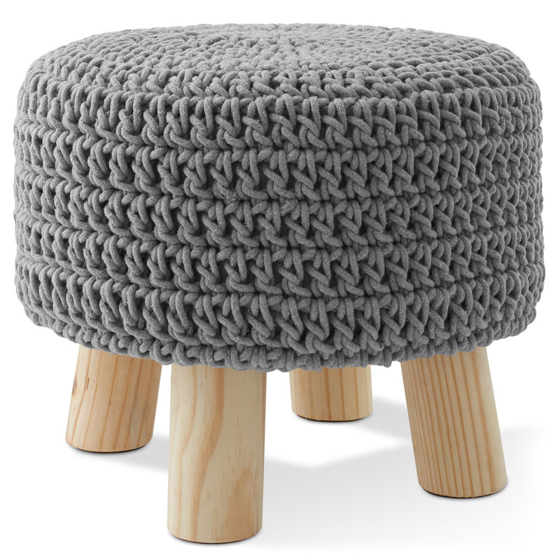 Pouf en coton avec repose-pieds rond 13 po x H 11 po, repose-pieds Boho, gris clair, Gris
