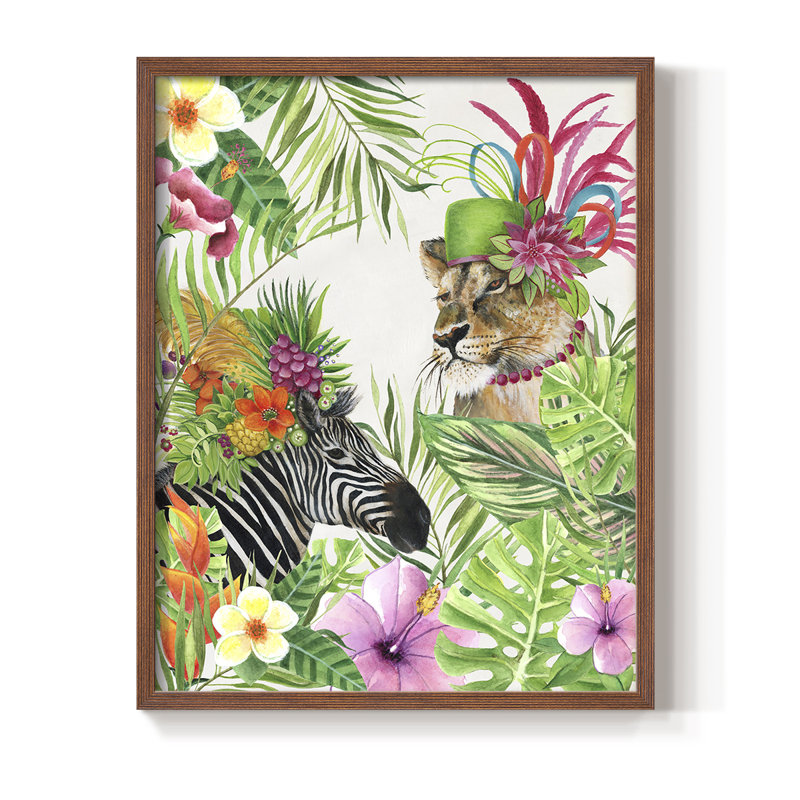 Jungle Royale II, reproduction encadrée - bois massif, H 11 po x l 9 po, Noyer