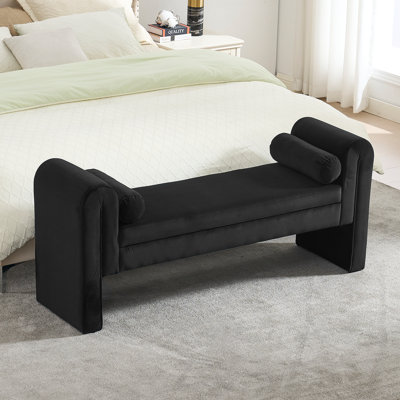 Linen Fabric Bench for Bedroom End of Bed, 60.5 inch Storage Bench Ottoman Bench with Rolled Arms, Button-Tufted Ottoman for Living Room, Entryway