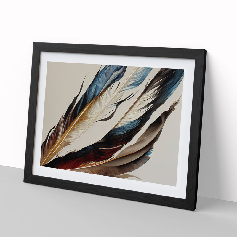 Beauteous Bird Feathers - Single Picture Frame Print, Black, 25cm H x 34cm W x 2cm D
