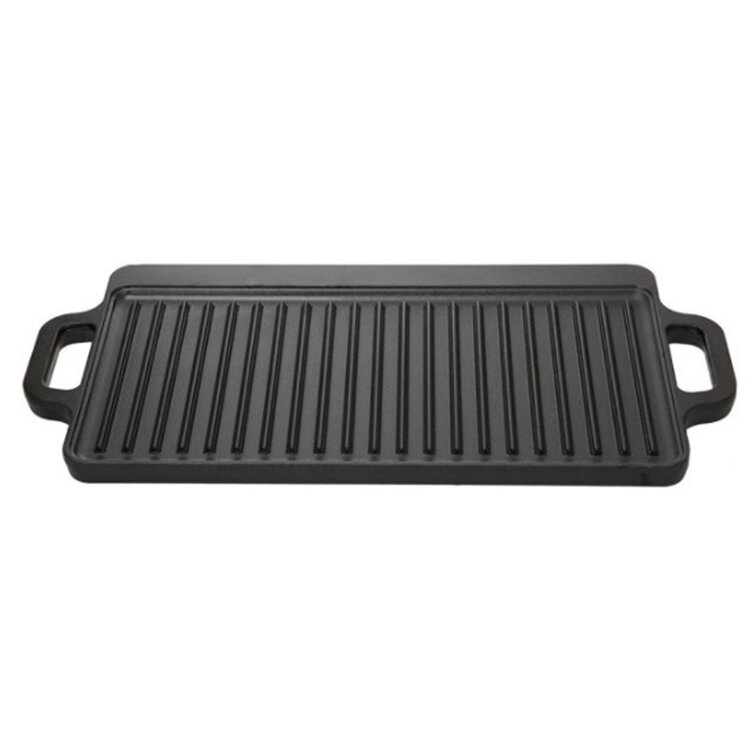 Victoria Large Rectangular Reversible Black Cast Iron Griddle/Skillet Solid 20 in. x 14 in. Seasoned