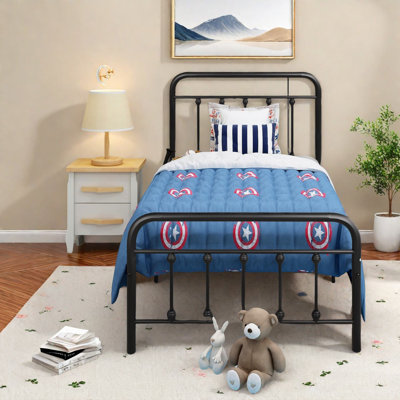 Structure de lit en métal durable avec design victorien et rangement sous le lit, taille simple