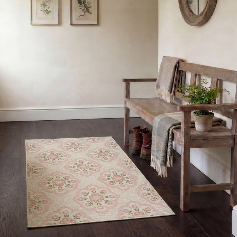 Laura Ashley Doreen Indoor Outdoor Area Rug, 3' x 5', Pink/Beige