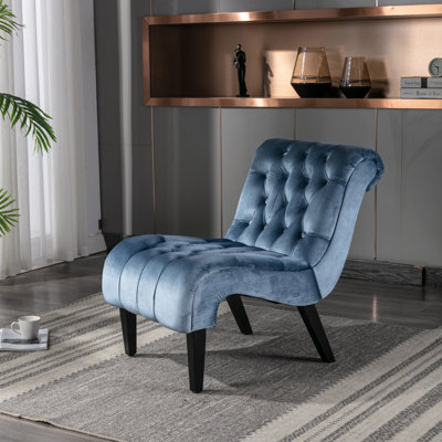 Chaise de salon / fauteuil de loisirs en velours moderne sans accoudoirs, fauteuil confortable en tissu avec boutons en bois et pieds en bois pour la chambre à coucher, le salon et le bureau