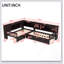 Lit plateforme simple en L avec lit gigogne, tiroirs de rangement et tablettes, sans sommier, conception peu encombrante