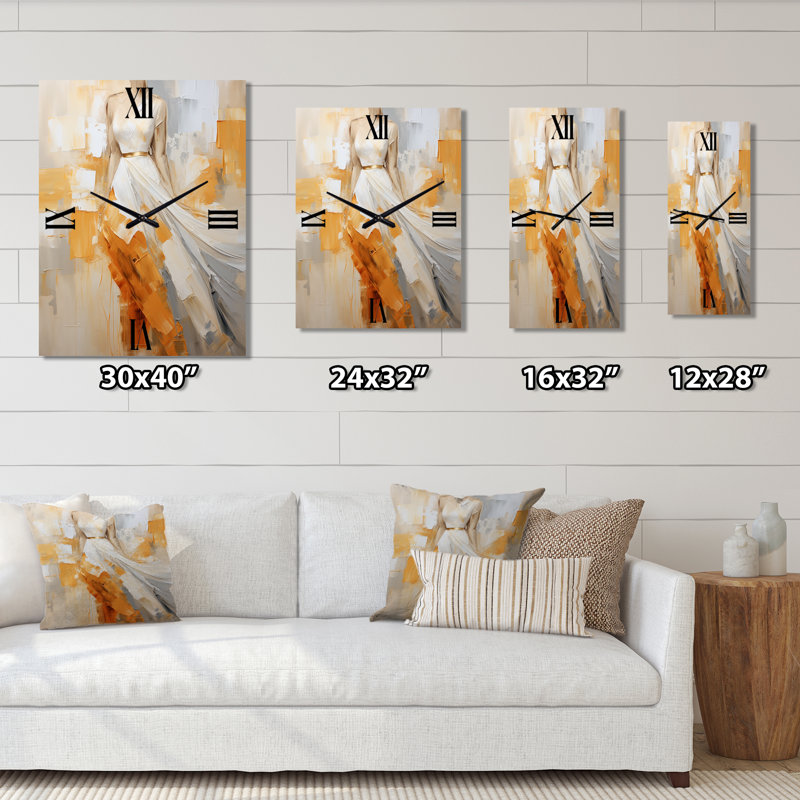 Très grande horloge murale Glam Orange Beige Collage III, H 32 po x l 16 po x P 1 po
