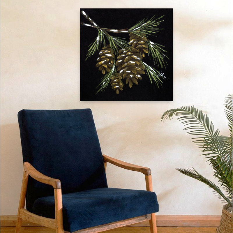 Art contemporain avec brindille de pin, H 24 po x l 24 po