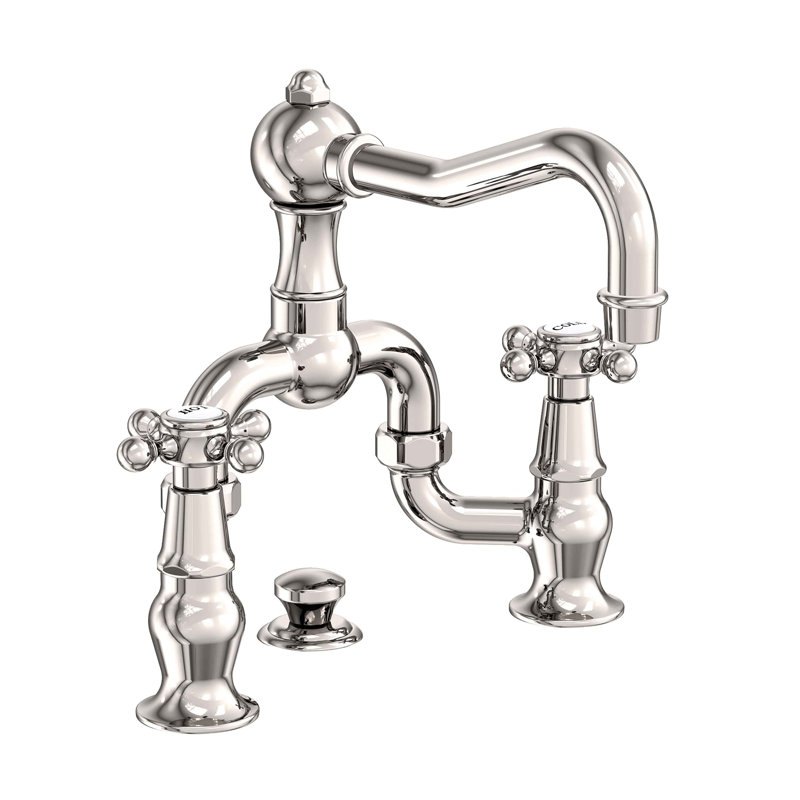 Chesterfield Bathroom Bridge Faucet with Drain Assembly, Polished Nickel