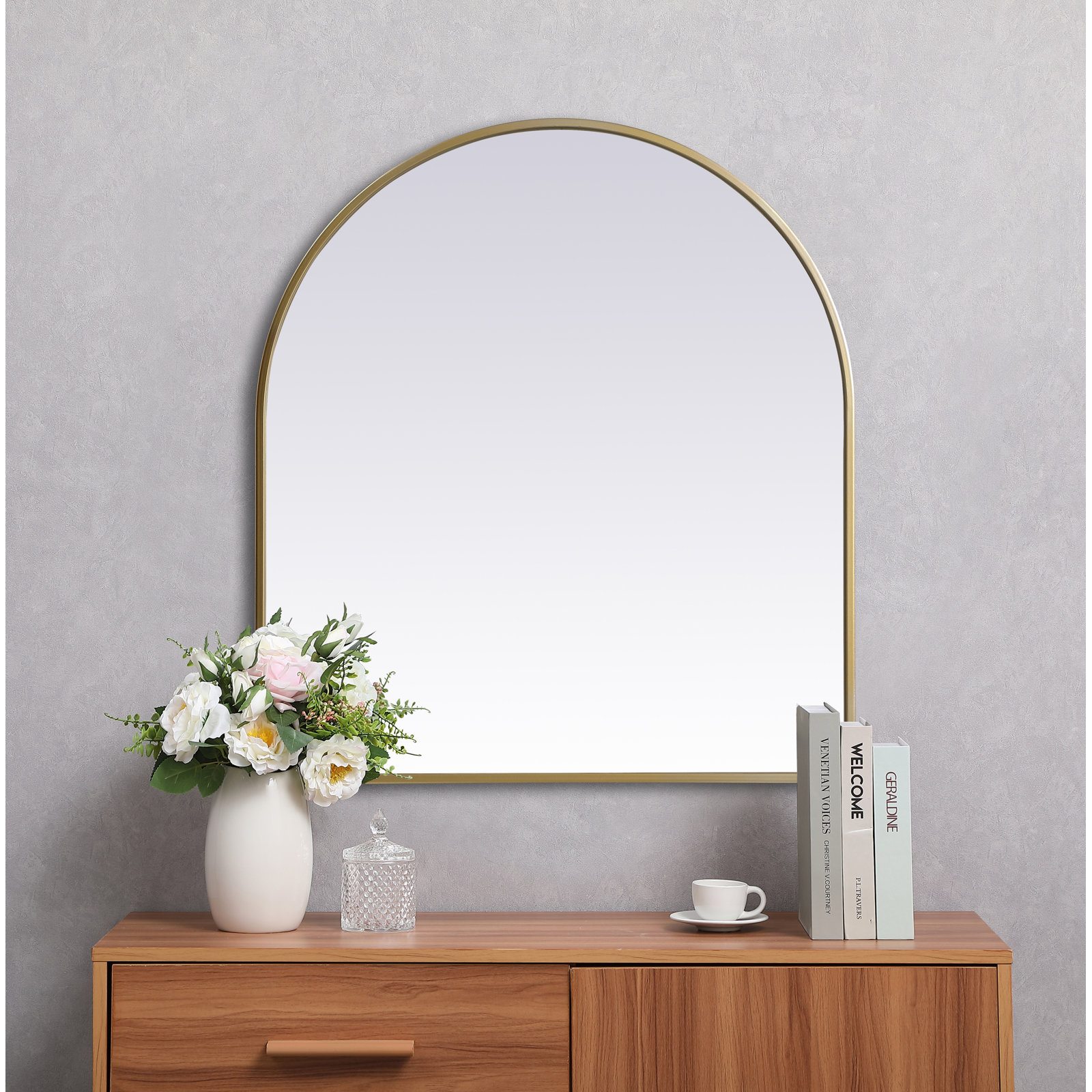 Sabine Metal Arch Wall Mirror, Brass, 30" x 27"