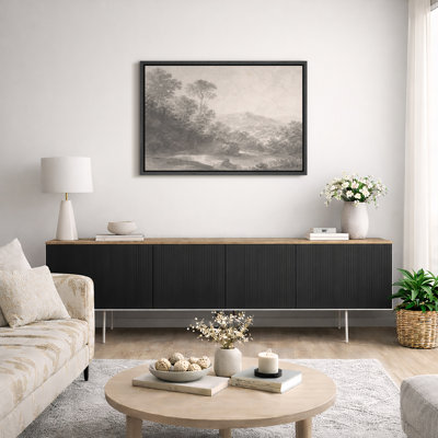 Monochrome Misty Forest Landscape Artwork, Living Room Pictures, Framed Canvas Giclee Print Wall Art