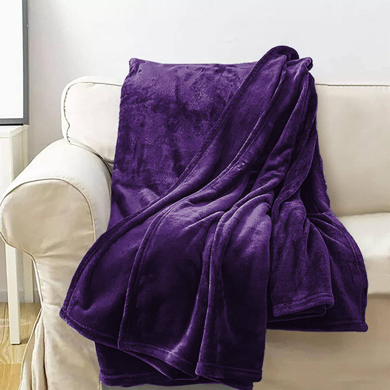 Aspire Homeware Ultra-Soft Hotel Quality Reversible Plain Weave Fleece Throw Blanket, Kingsize (200cm W x 240cm L), Purple