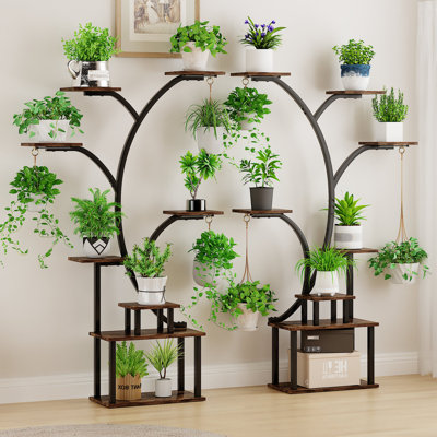 Set Of 2 Plant Stand Indoor With 3 Color Grow Lights, 8 Tiered Indoor Plant Shelf, 62" Tall Plant Stands, Metal Plant Flower Display Shelf, Tree-Shape