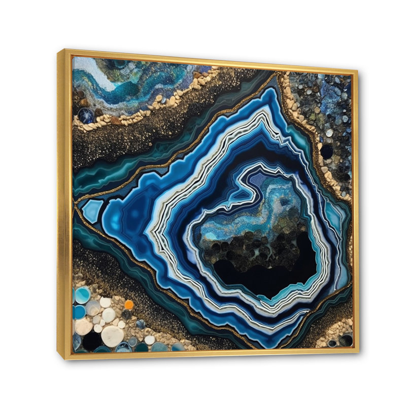 «Teal Gold Geode Gems», reproduction sur toile, H 24 po x l 24 po x P 1 po, Cadre flottant doré