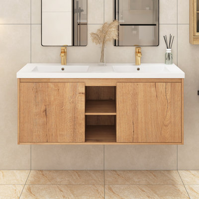 Diemo 47.6'' Wall Mounted Double Sink Bathroom Vanity with Resin Top