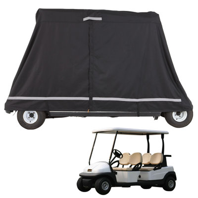Housse pour voiturette de golf 2 + 2 places, housse complète en polyester 600D, convenant à 2 + 2 voiturettes de golf, housse de protection extérieure imperméable, résistante au soleil et à la poussière avec trois portes à fermeture à glissière, noir