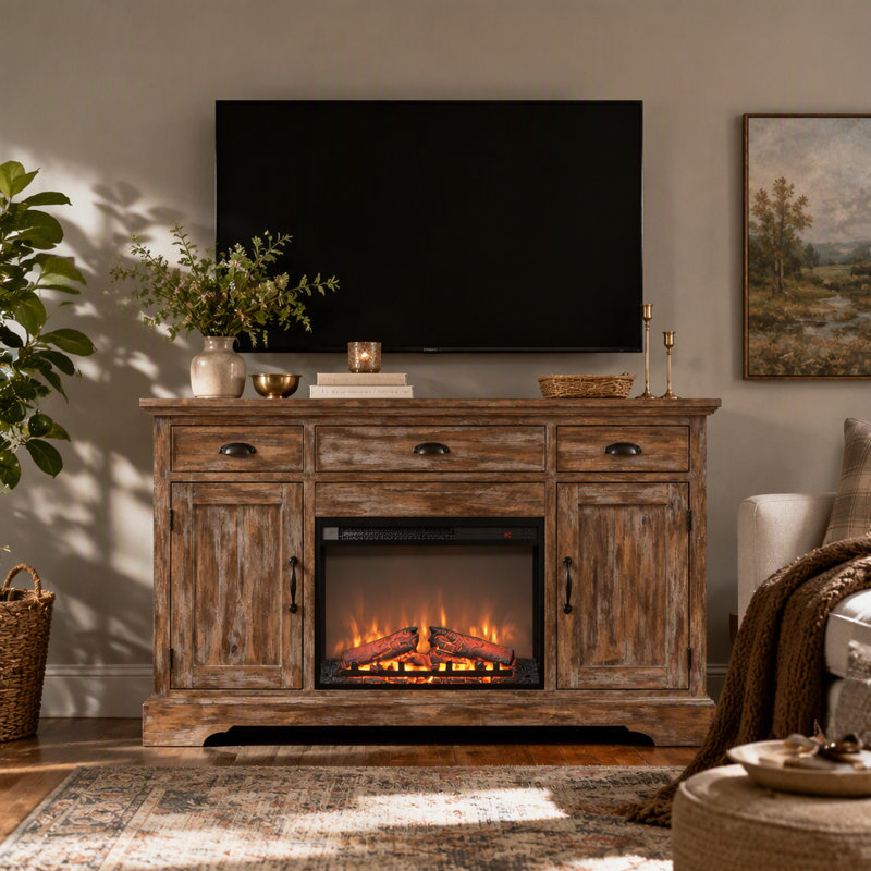 Electric Fireplace Insert, Ultra Thin Heater With Log Set & Realistic Flame, Remote Control With Timer, Overheating Protection