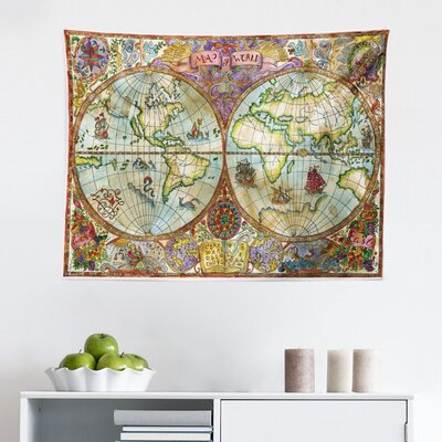 Ambesonne Watercolor Tapestry, Vintage World Map Antique Grunge Drawings Mystic Adventure Discovery, Fabric Wall Hanging Decor For Bedroom Living Room -  East Urban Home, 32FC3F2DE47843FCA43C07EF04AA349B