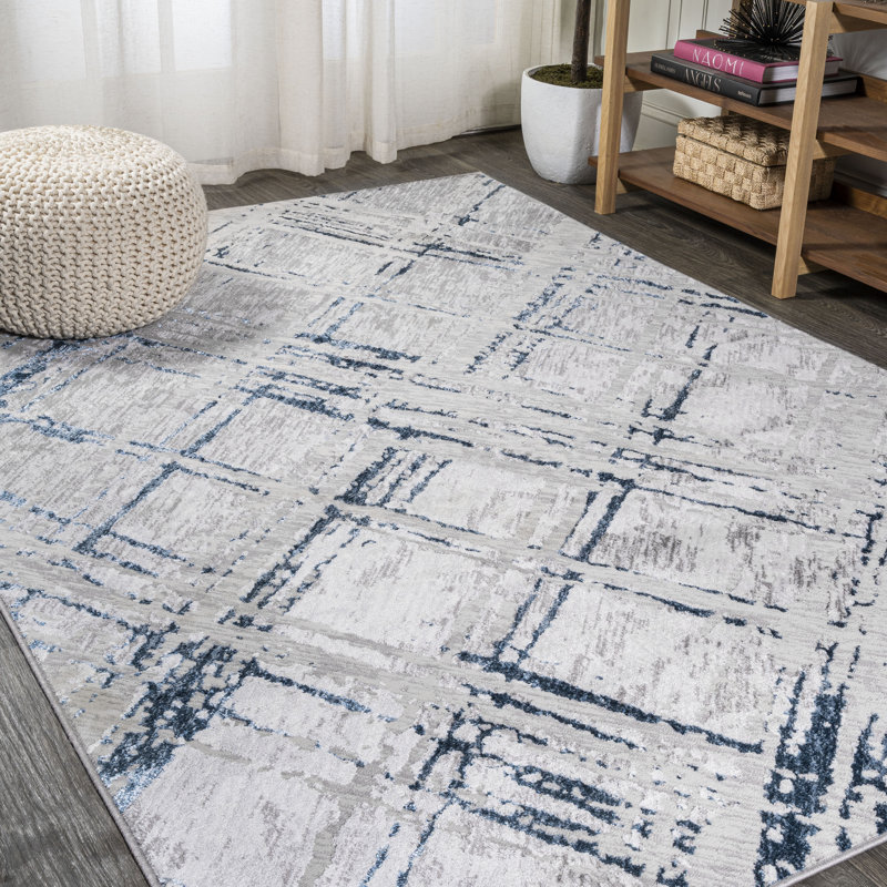 Reich Modern Abstract Gray/Blue Rug, Rectangle 7'9" x 10'
