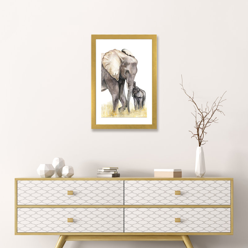 Décoration murale éléphant, H 32 po x l 24 po x P 1 po, Papier encadré doré