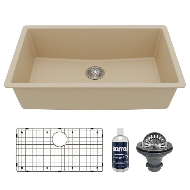 Karran Quartz 32-1/4'' X 19-1/4'' Large Single Bowl Undermount Kitchen Sink Kit, Bisque