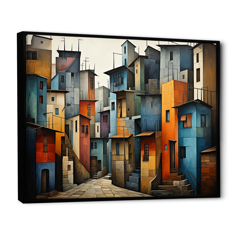 «Cubist Urbanism Horizon», reproduction sur toile, Cadre flottant noir, 30" H x 40" W