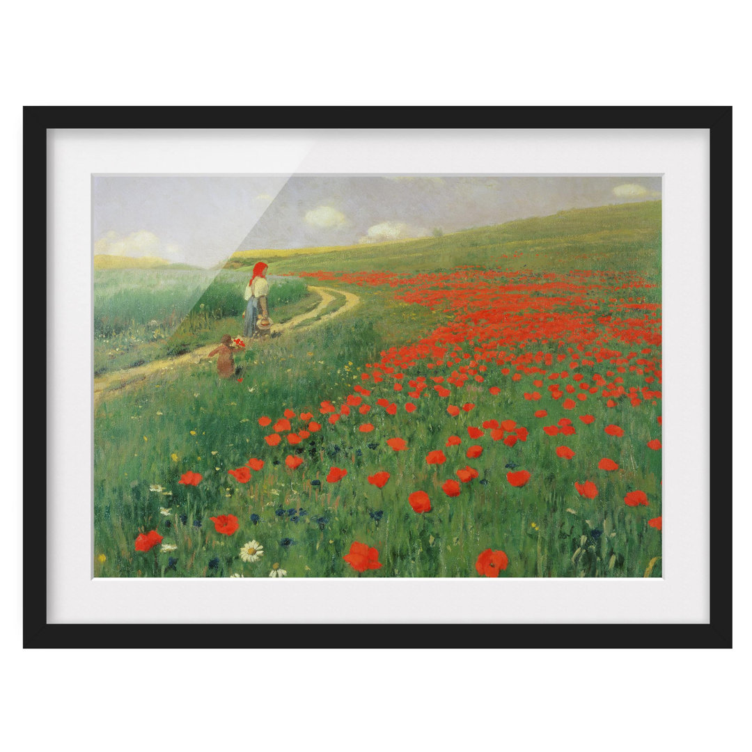 Gerahmtes Poster Summer Landscape with Blooming Poppies von Pál Szinyei–Merse