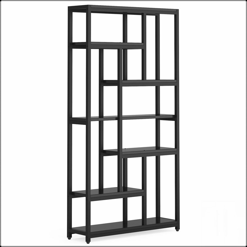 Très grande bibliothèque industrielle à 7 niveaux de 78,7 pouces avec 10 tablettes, idéale pour un rangement organisé et élégant dans n'importe quelle pièce