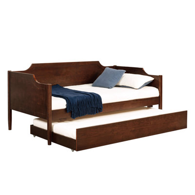 Modern Twin Daybed With Trundle In Cherry Color, Design For A Sophisticated Appearance, Construction Of Engineered Wood And Plywood, Smooth Wheels , S