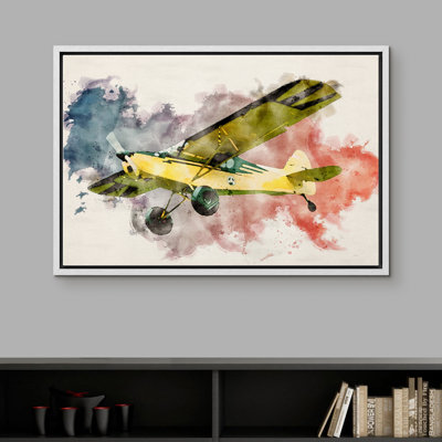 Signe, reproduction d'art sur toile encadrée, rétro, aquarelle, biplan, transport, avions, art numérique, art moderne, chic et coloré pour le salon