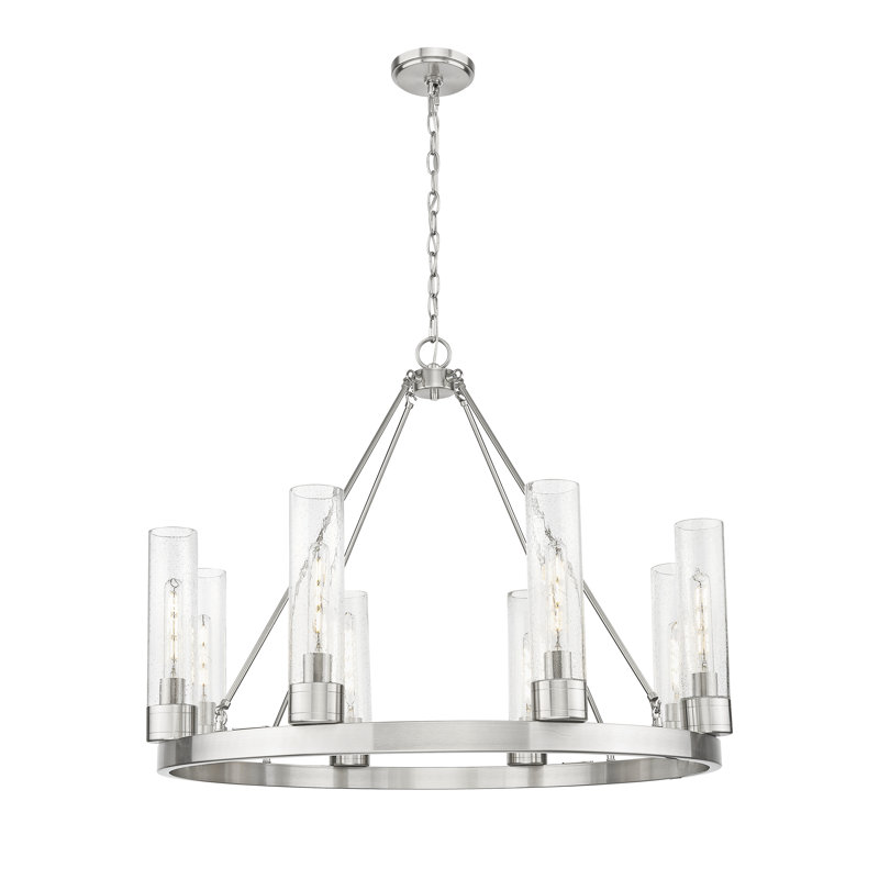Jaiwan - Lustre 6 lumières avec abat-jour, Grainé, Nickel satiné